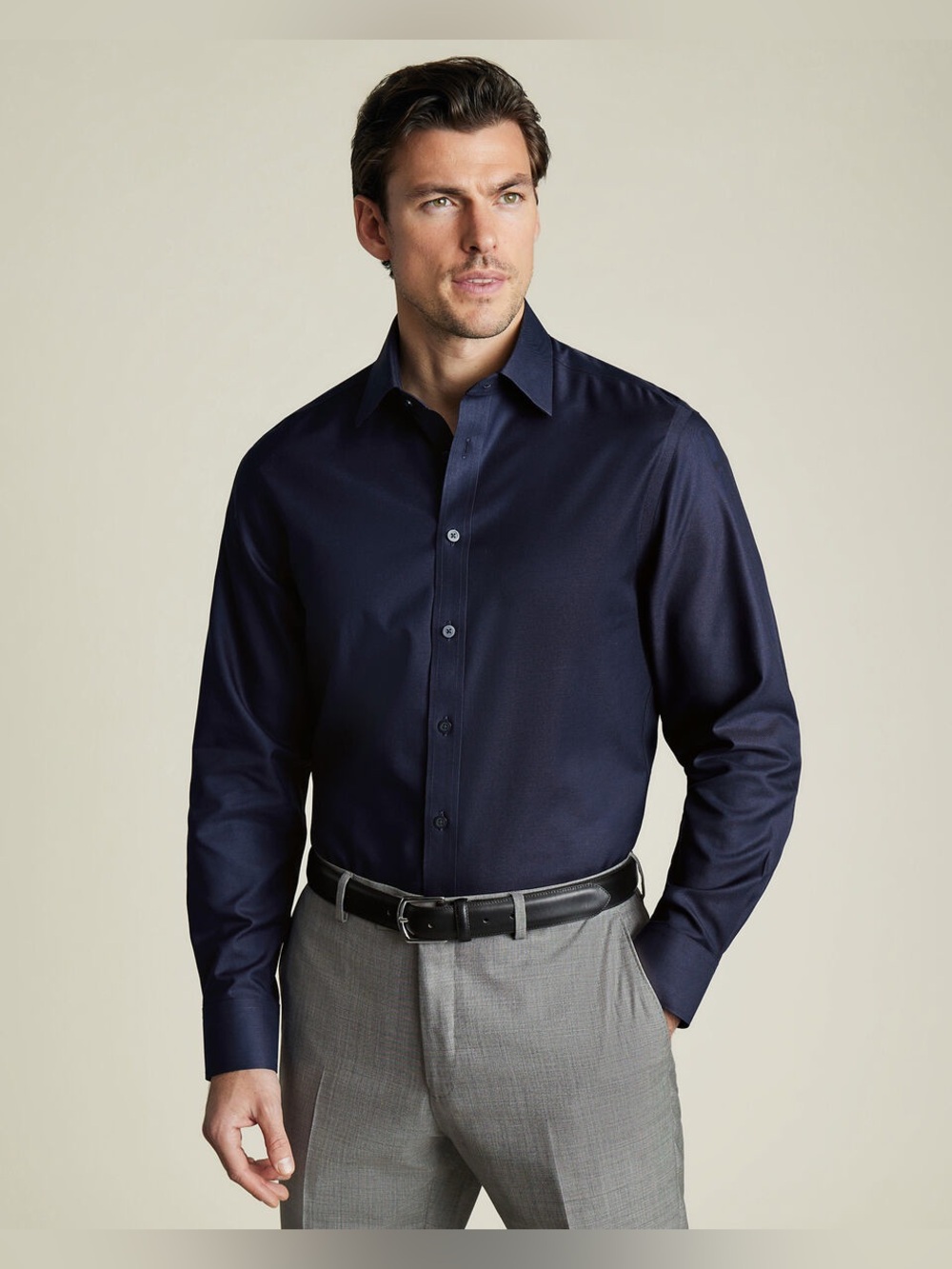 Charles Tyrwhitt mens 17.5 36 44/91 navy blue solid classic fit dress shirt EUC